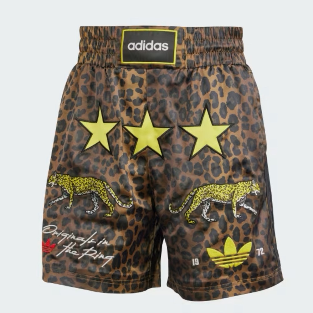 Adidas Cheetah Print Boxing Shorts with Yellow Stars